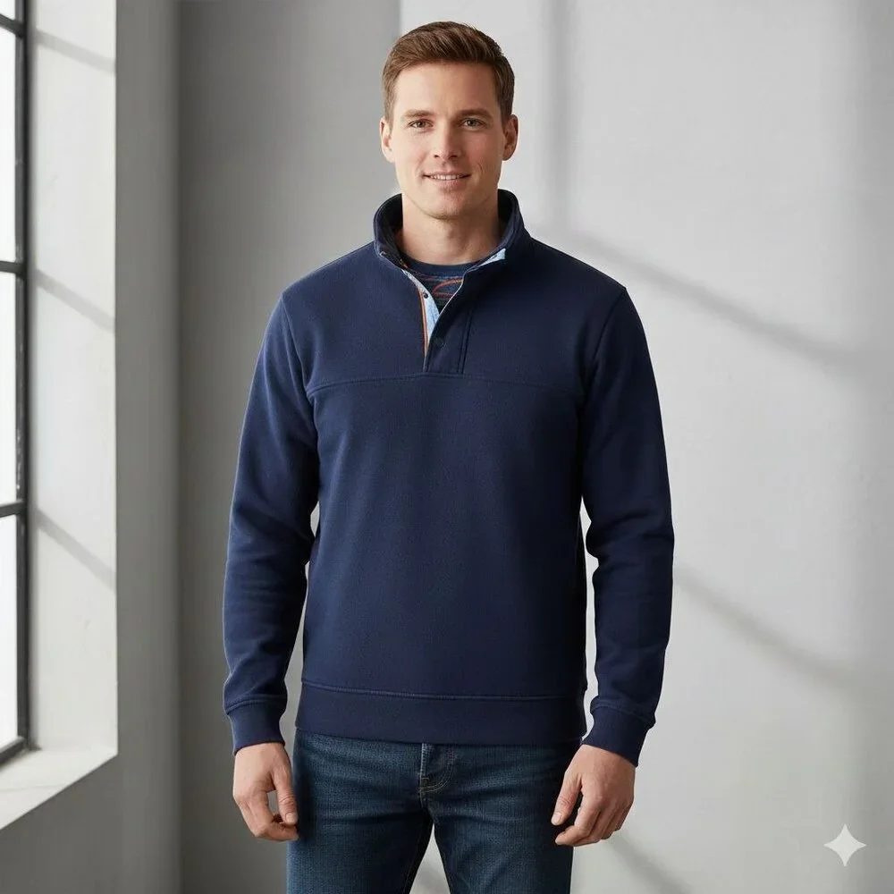 Orvis Quarter Zip Pullover Large Snap Blue (Large) Mens